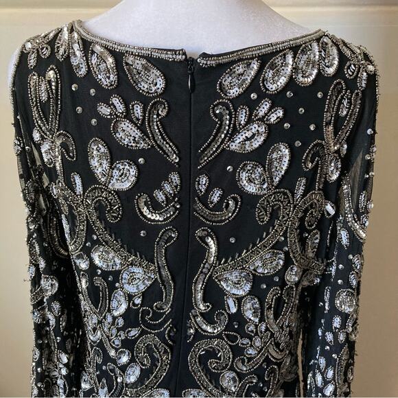 Pisarro Nights Black Evening Dress size 6 Silver Beads & Sequin Overlay - Picture 7 of 11